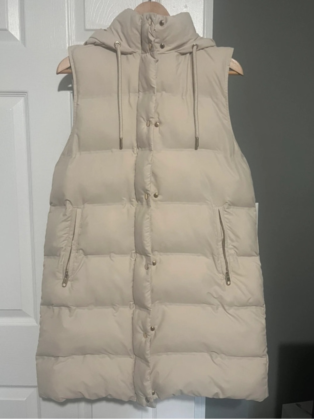 Zara Cream Quilted Hooded Puffer Vest - Women